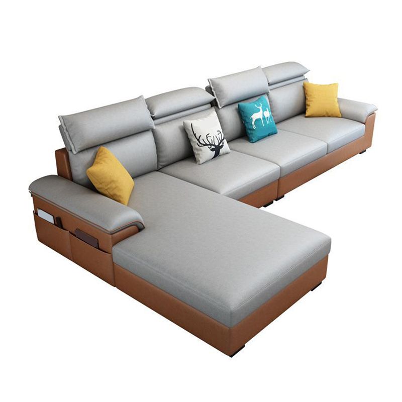 Modern Style Sofa Bed Solid Wood Frame Imitation Leather Built-in Armrest Sofa