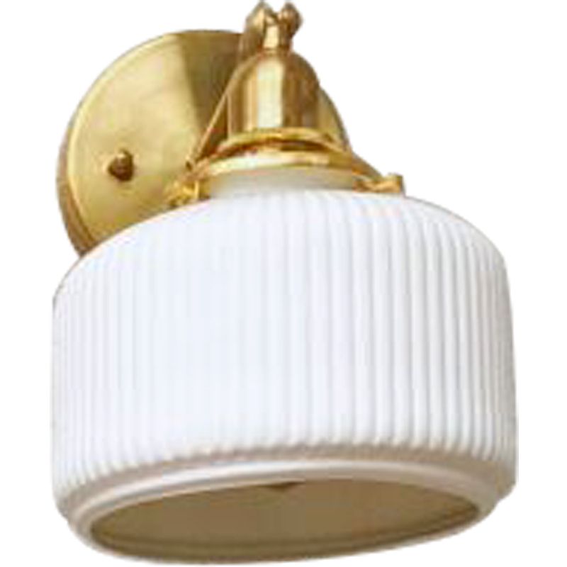 White Ribbed Glass Round Wall Light Simplicity 1 Bulb Foyer Sconce with Pivot Joint in Brass