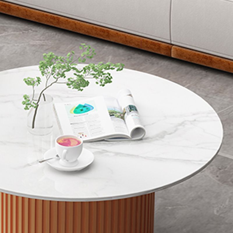 Slate Round Coffee Table Pedestal Coffee Cocktail Table for Living Room
