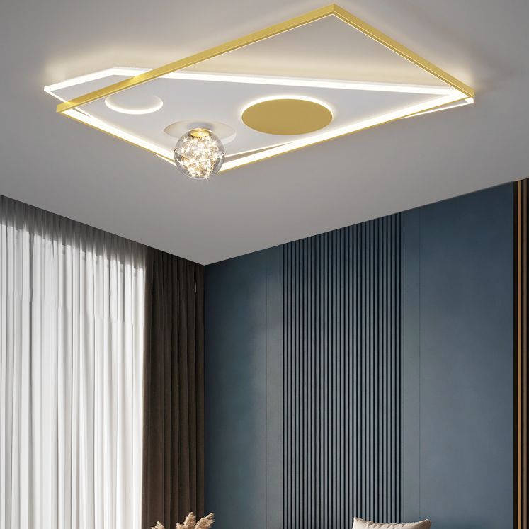 Modern Luxury Style Spherical Flush Mount Ceiling Light Fixtures Glass Flushmount Lighting in Gold Finish