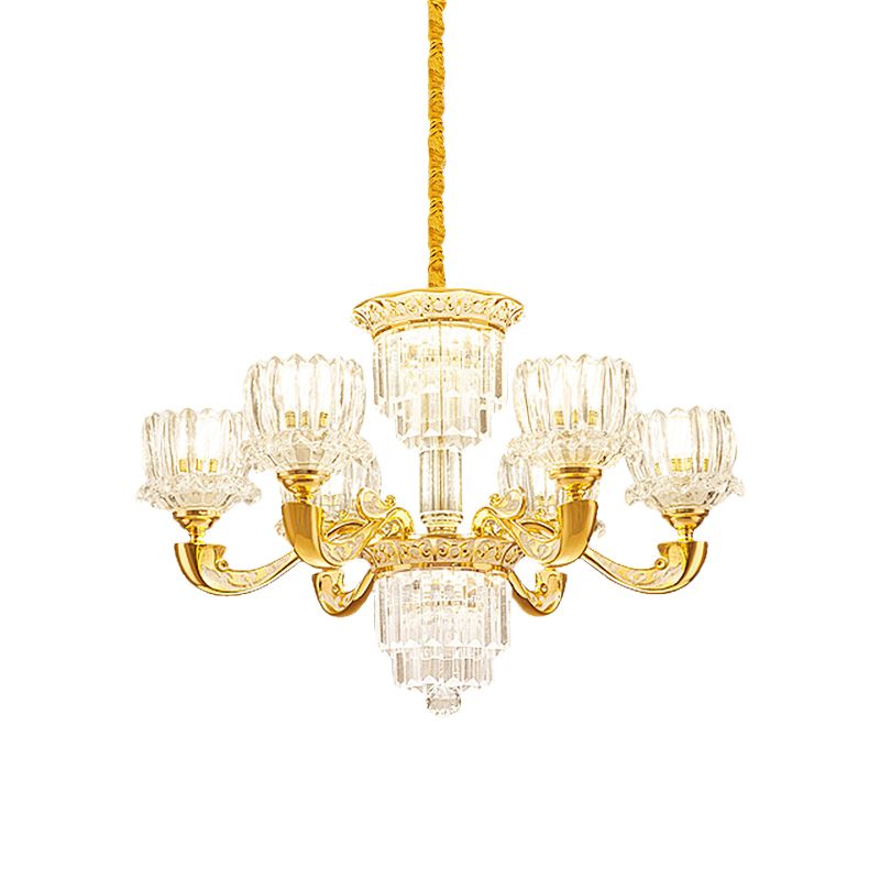 Gold Lotus Suspension Licht zeitgenössischer Kristall Rechteck 6/8 Lampen Wohnzimmer Hanging Kronleuchter