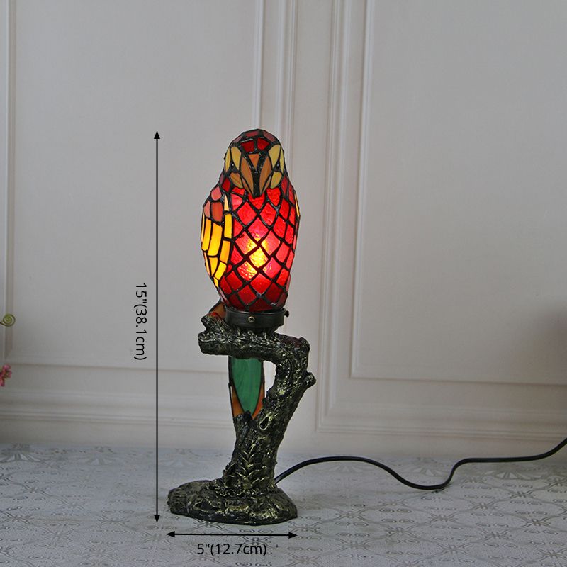 Tiffany Parrot Table Lamp 1 Bulb Handcrafted Stained Glass Night Stand Light for Bedroom