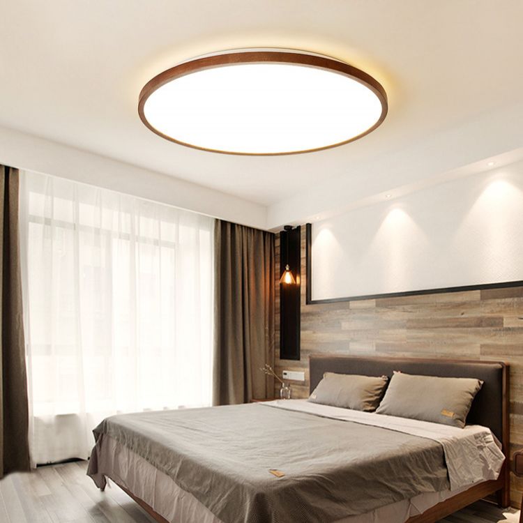 Braune geometrische Schirm-Unterputzlampe, minimalistische LED-Deckenleuchte aus Holz für Wohnzimmer