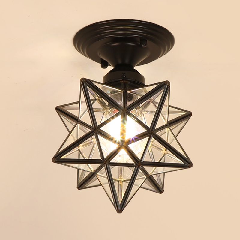 1-Light Ceiling Light Modern Ceiling Mount Light with Glass Shade for Living Room