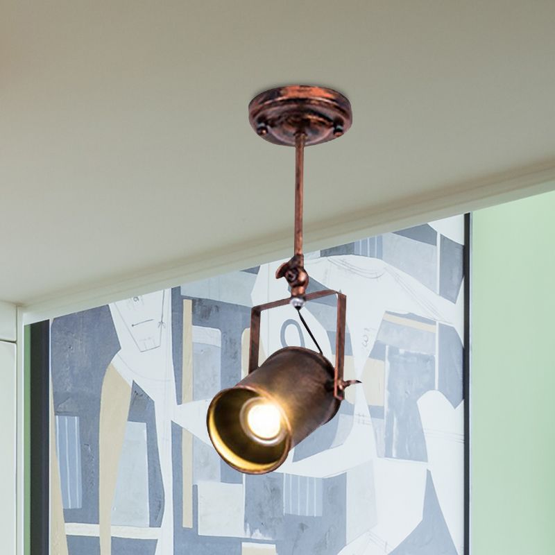 Luz de riel cilíndrica de estilo antiguo, lámpara de techo semiempotrada de hierro forjado de 1/2/3 luces en óxido oscuro para cafetería
