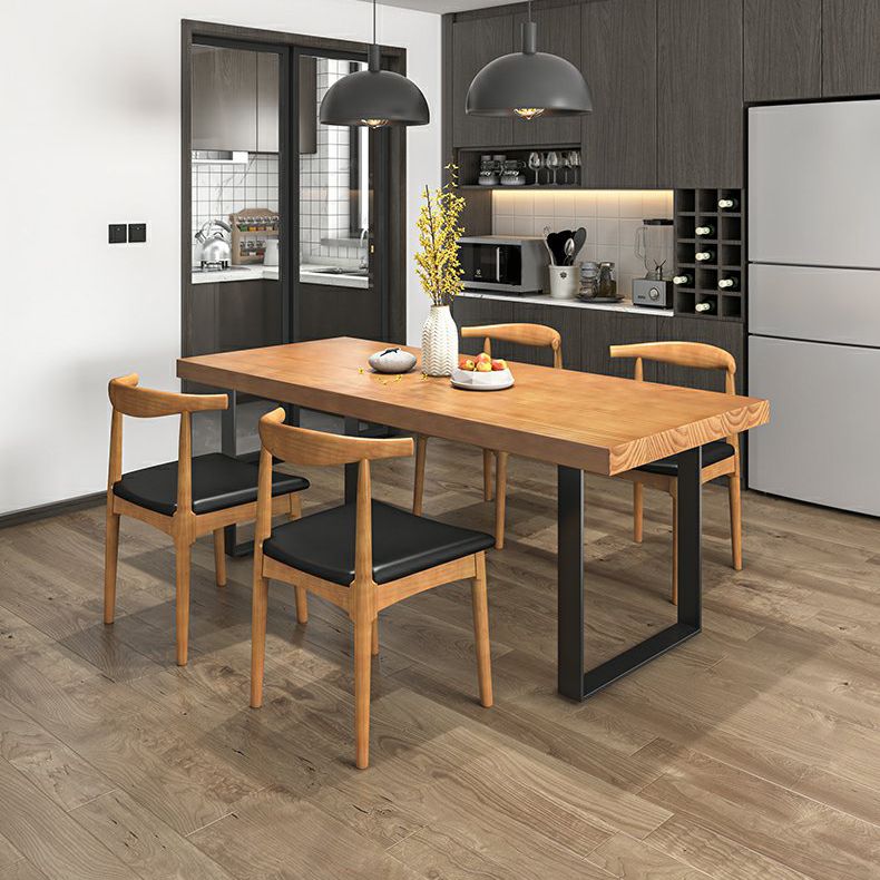 Industrial Dining Table Set 1/3/4/5/7 Pieces Solid Wood Top Table with Cow Horn Chairs