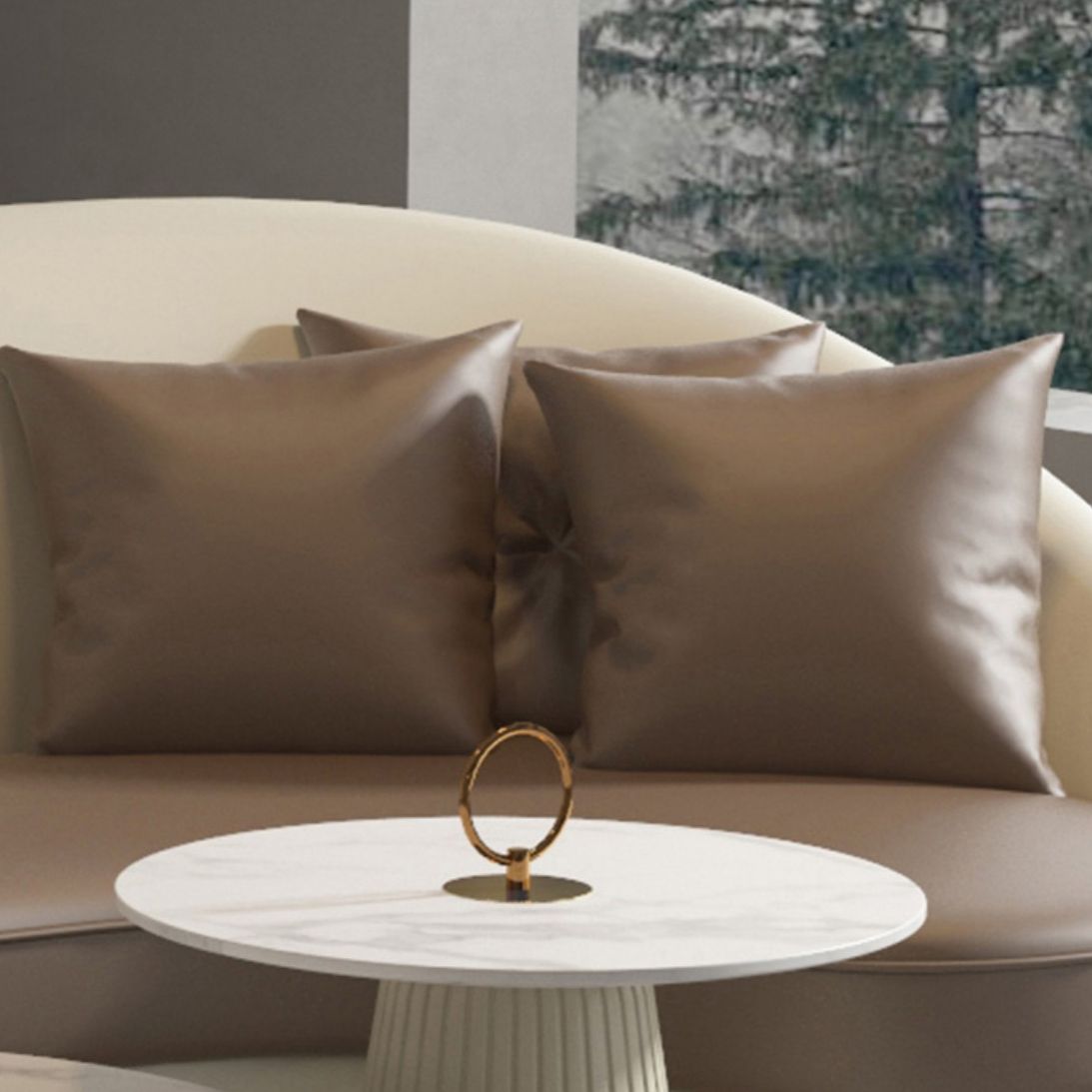 Faux Leather Curved Sofa Contemporary Sloped Arm Sofa for Living Room