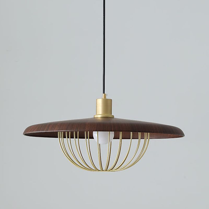 1 lumière en bois simplicité légère suspendue avec une nuance de fer en fer