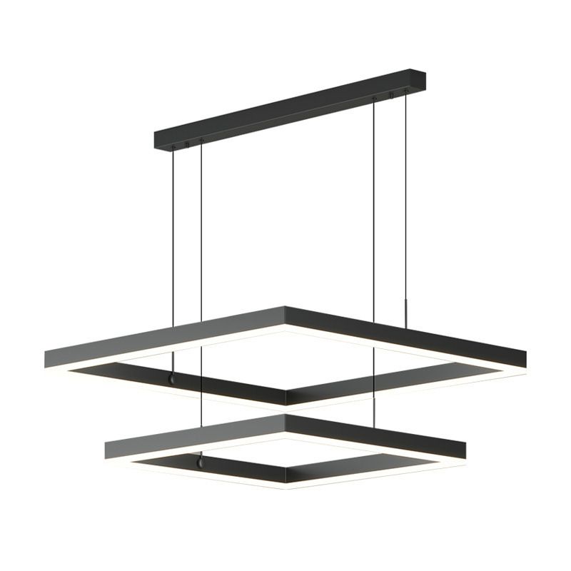 2-Tier Metal Chandelier Pendant Light Modern Style LED Black Hanging Ceiling Light