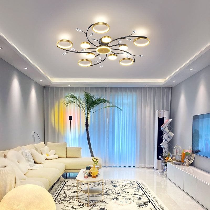 Black Sputnik Flush Mount Ceiling Light Modern Aluminum Flush Light for Living Room