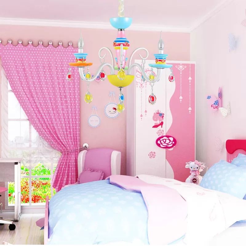 Modern Candle Chandelier Glass Multi-Head Colorful Pendant Light for Kindergarten