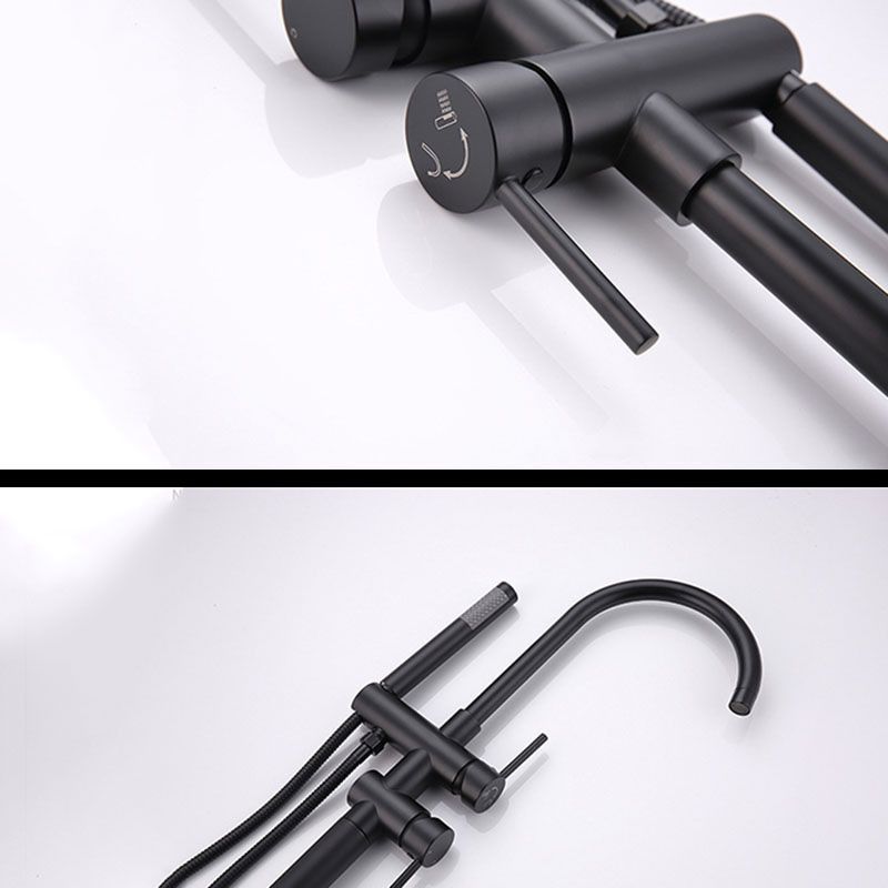 Floor Mounted Metal Freestanding Tub Filler Double Handles Freestanding Faucet with Hose