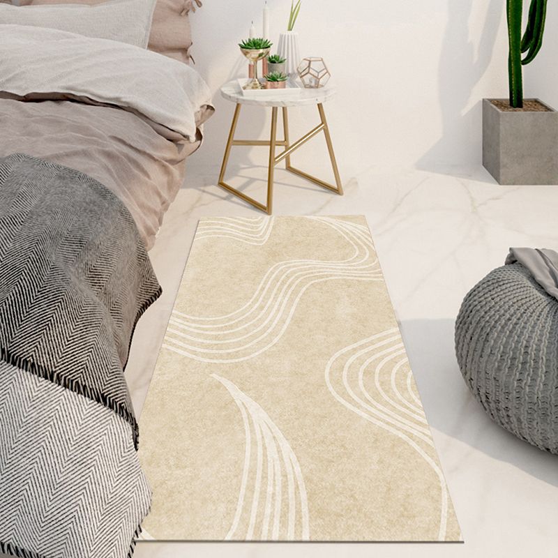 Apricot Modern Area Rug Stripe Pattern Polyester Area Carpet Anti-Slip East Care Rug for Bedroom