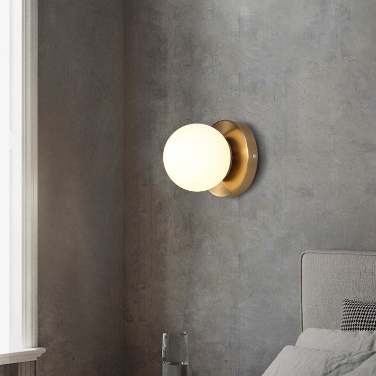 White Modern Metal Wall Sconce Ball Shape Wall Light with Glass Shade for Bedroom