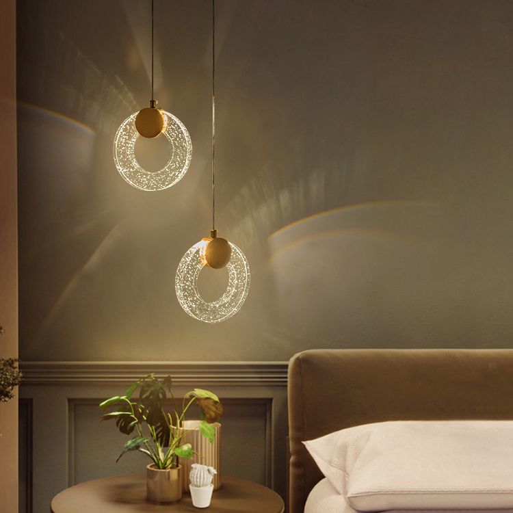 Circular Pendulum Lamp Simplicity Bubble Crystal Gold Pendant Light for Bedroom