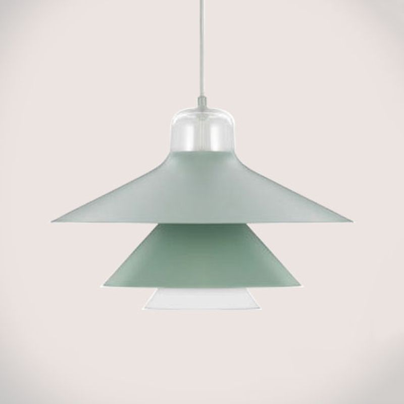 Layered Restaurant Pendant Lamp Metallic Single-Bulb Macaron Hanging Light