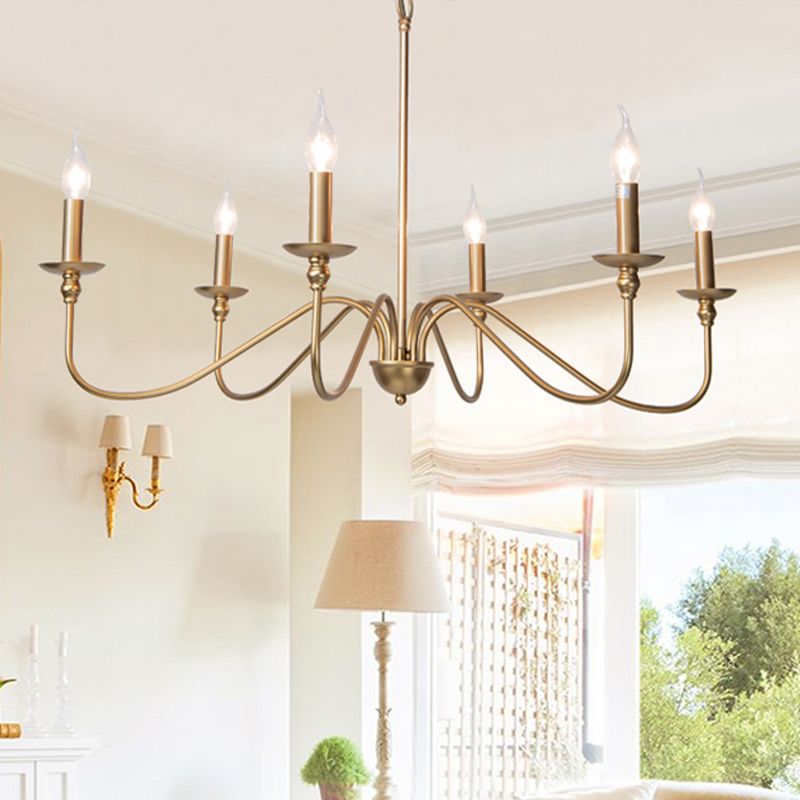 Gold Curved Arm Chandelier Lamp Traditional Clear Glass 4/6/8 Lights Living Room Hanging Light