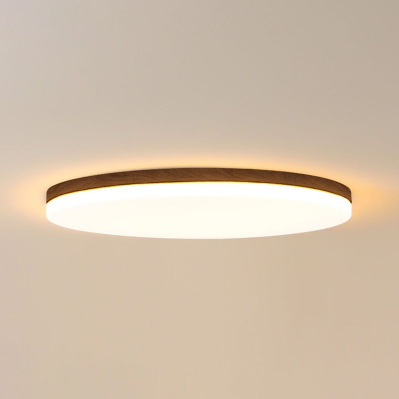 Wood Modern Flush Mount Geometric Shape LED Ceiling Light with Acrylic Shade for Bedroom