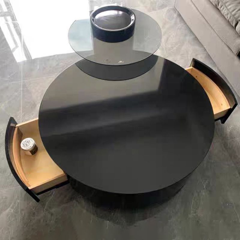 North European Round Coffee Table Wood 1 Cocktail Table with Drawers