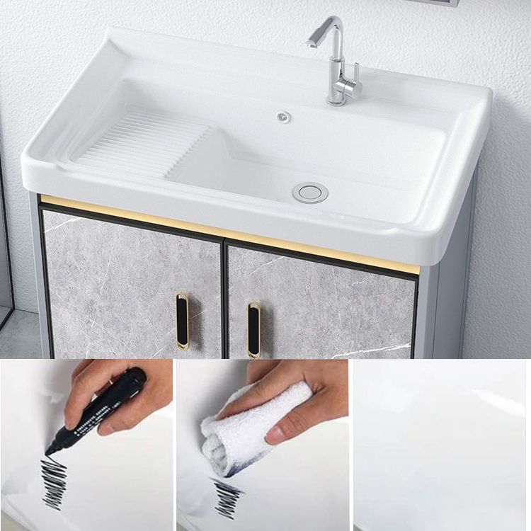 Metal Freestanding Sink Vanity Modern Mirror Cabinet Bathroom Vanity Set in Gray