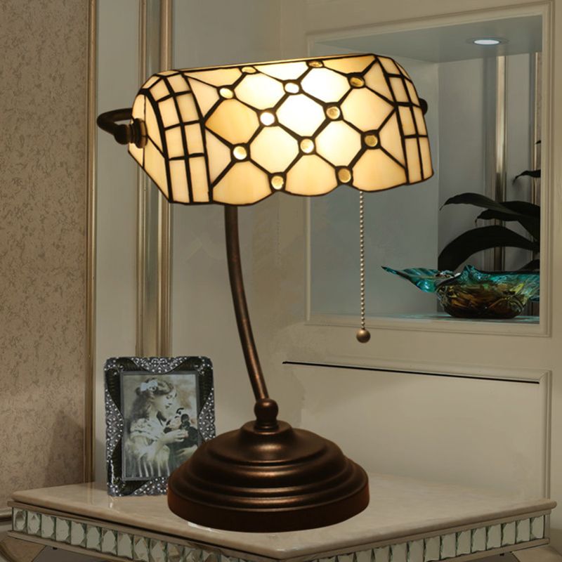 1 Kopf Aufgabe Lampe Tiffany Stil juwelenangere Gla -Zugkettenkette Nachttisch Beleuchtung in Blau/Gold mit gebogenem Arm