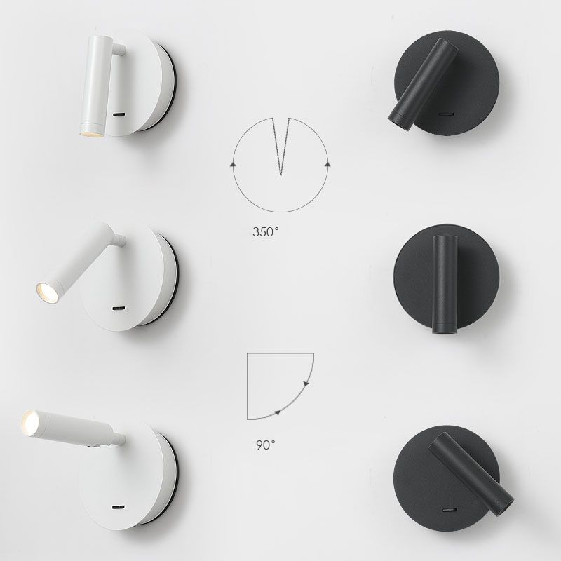 Splock de pared de metal negro con interruptor de luz de pared círculo de 1 luz para el dormitorio para el dormitorio