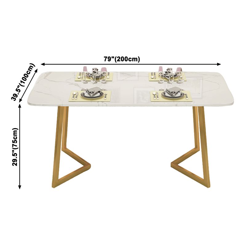 Table à manger en pierre fritrée de blanc minimaliste RECTANGE Table à manger standard avec double piédestal