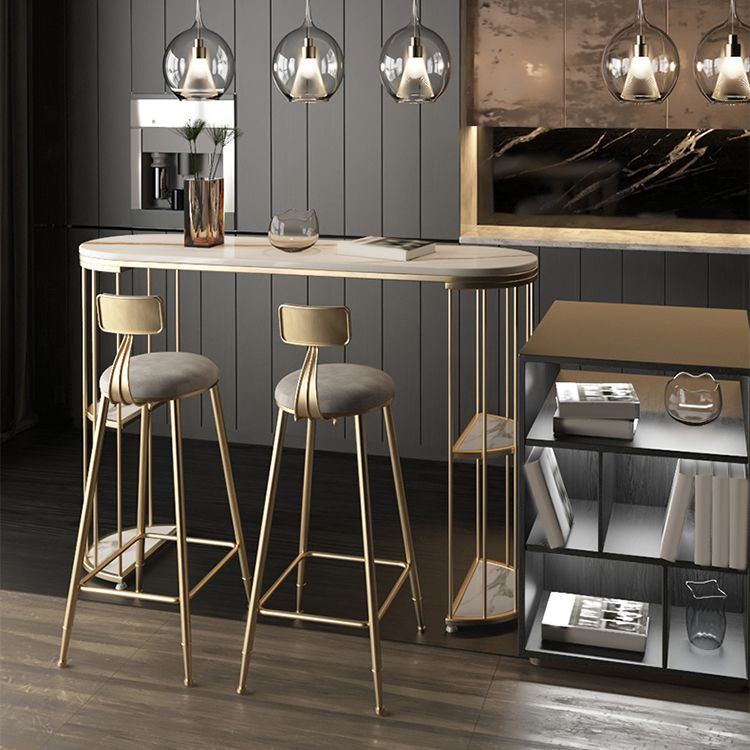 Glam Sintered Stone Bistro Bar Table Oval Metal Base Bar Table with Storage