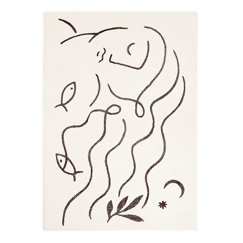 White Modern Area Carpet Line Pattern Polyester Area Rug Easy Care Washable Rug for Living Room