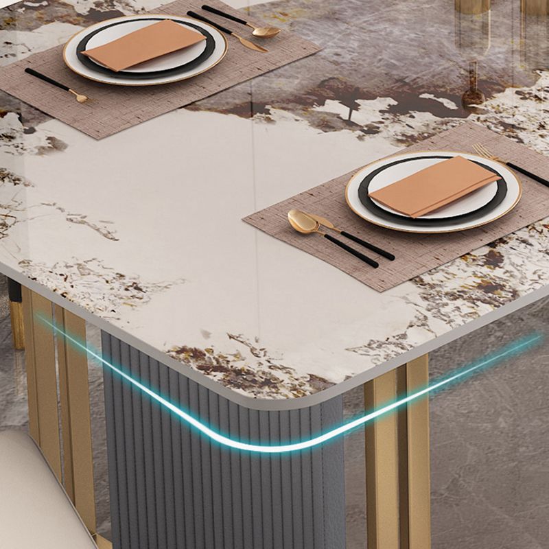 Modern Sintered Stone Dining Table Set with Rectangle Table and Metal Base Dining Set for Home Use