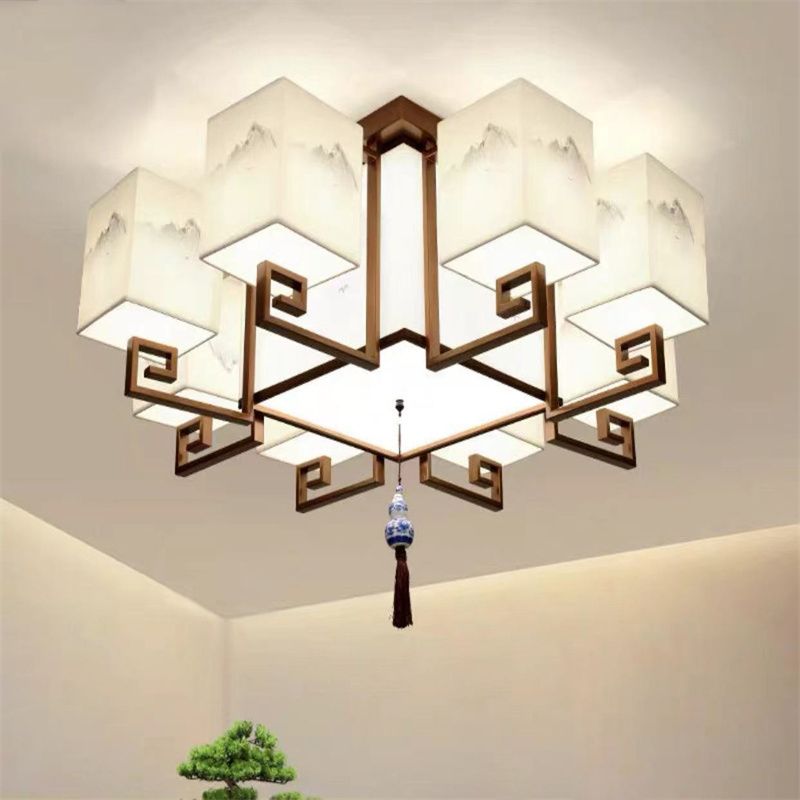 4/6/8/10 Lights Flushmount Asia Style Fabric Flush Ceiling Light for Living Room Dinning Room
