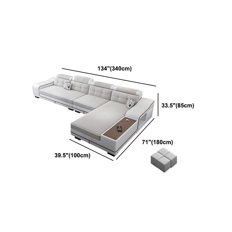 Modern Style Sectional Tufted Back Ramp Armrest White Storage Rack Sofa