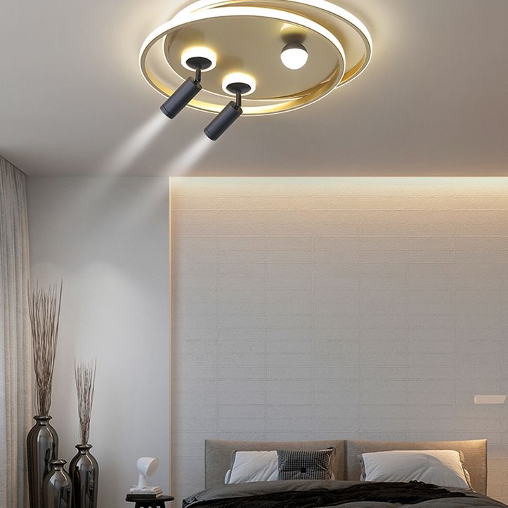 Metal Ceiling Mounted Light Modern Bedroom LED Flush Mount avec 2 Spotlights