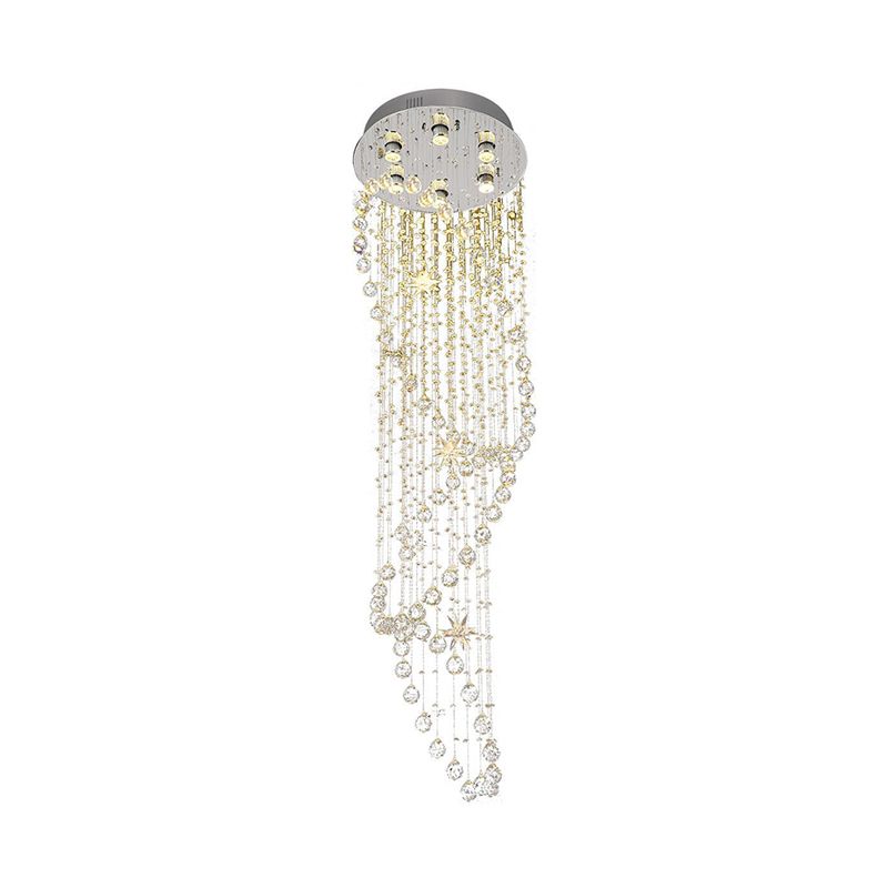 Crystal Silver LED Cluster Pendant Light Waterfall 6 Heads Modern Ceiling Suspension Lamp