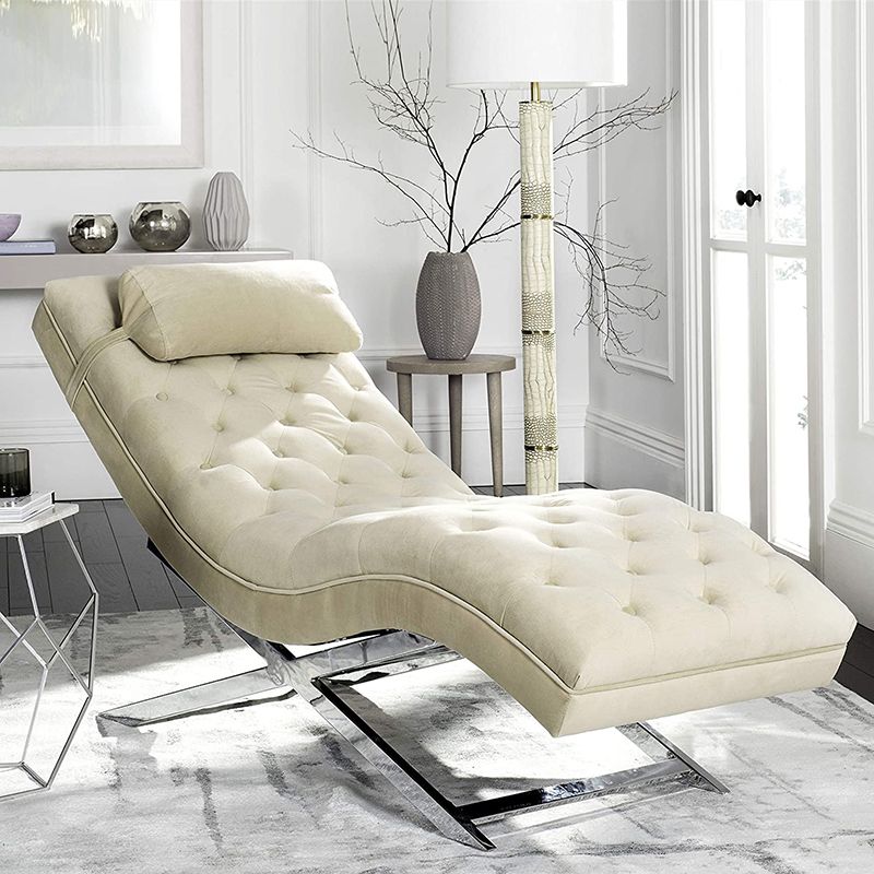 Contemporary Velvet Chaise Armless Tufted Lounge Chair for Living Room