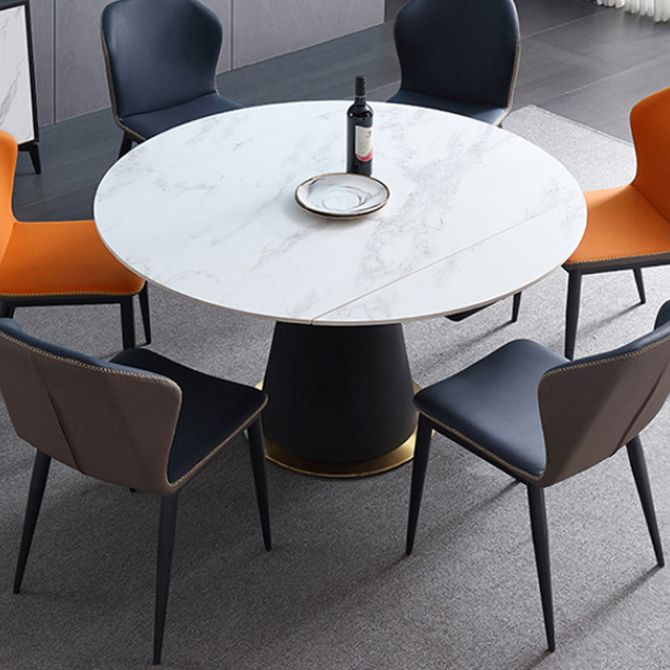 Modern Style Sintered Stone Dining Table White Round Table with Pedestal