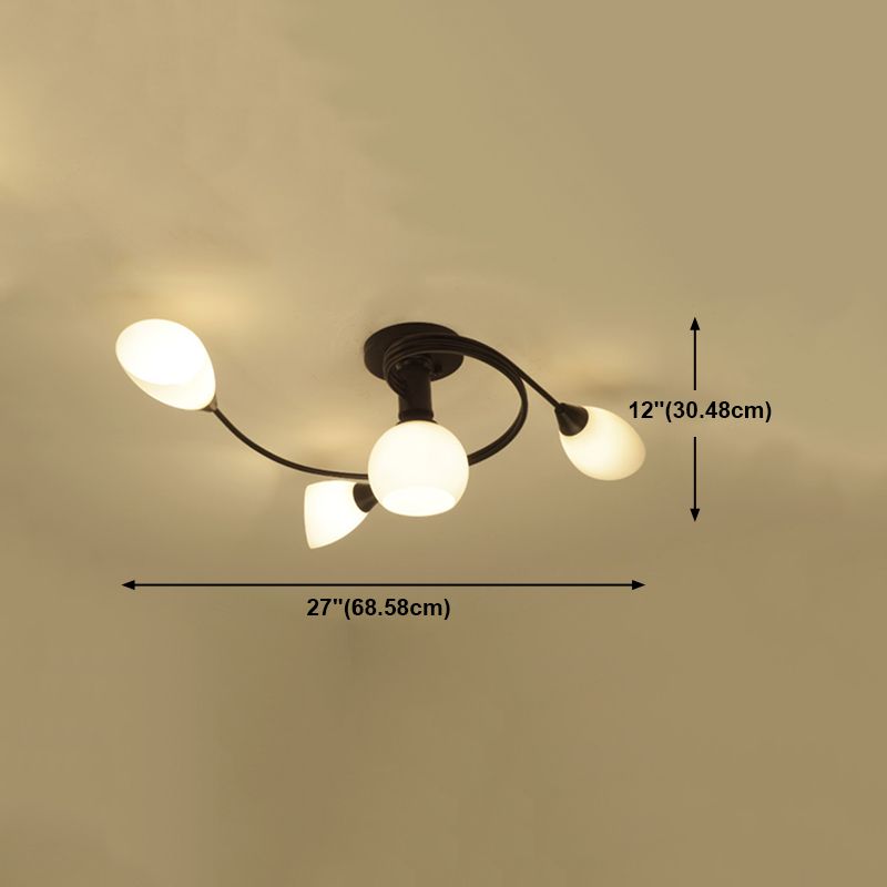 Black Semi Flush Mount Light Simple Glass Shaded Ceiling Mounted Light