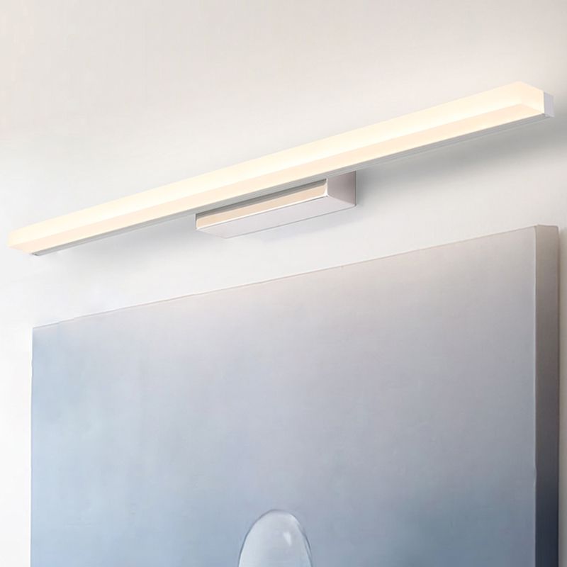 Linear Shape Vanity Light Modern Metal 1 Light LED Mirror Light for Bathroom in Silver