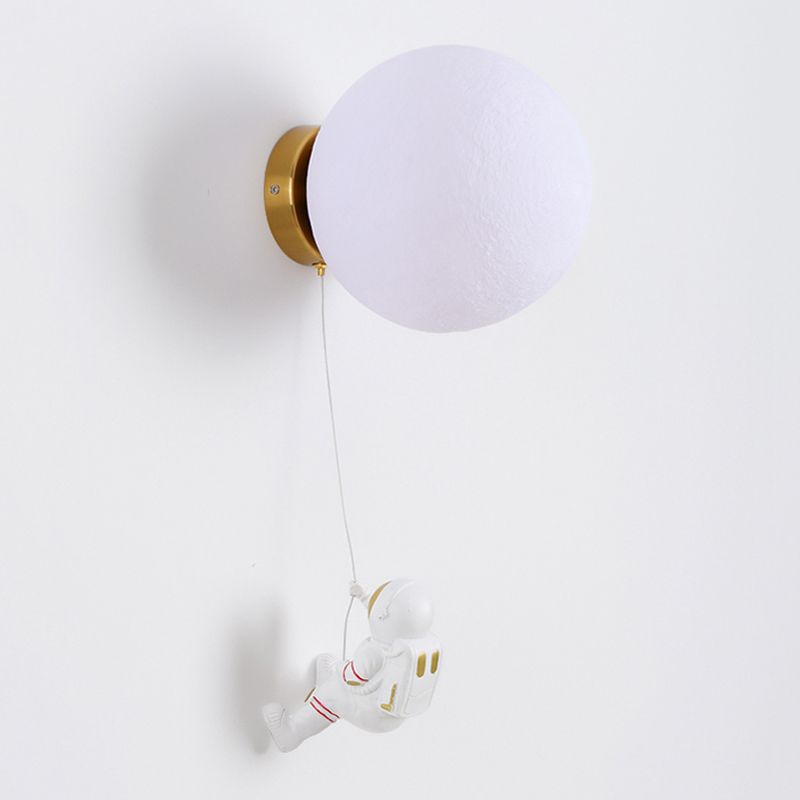 Kids Style 1 - Light Wall Sconce in White Moon Shape Resin and Iron Wall Light