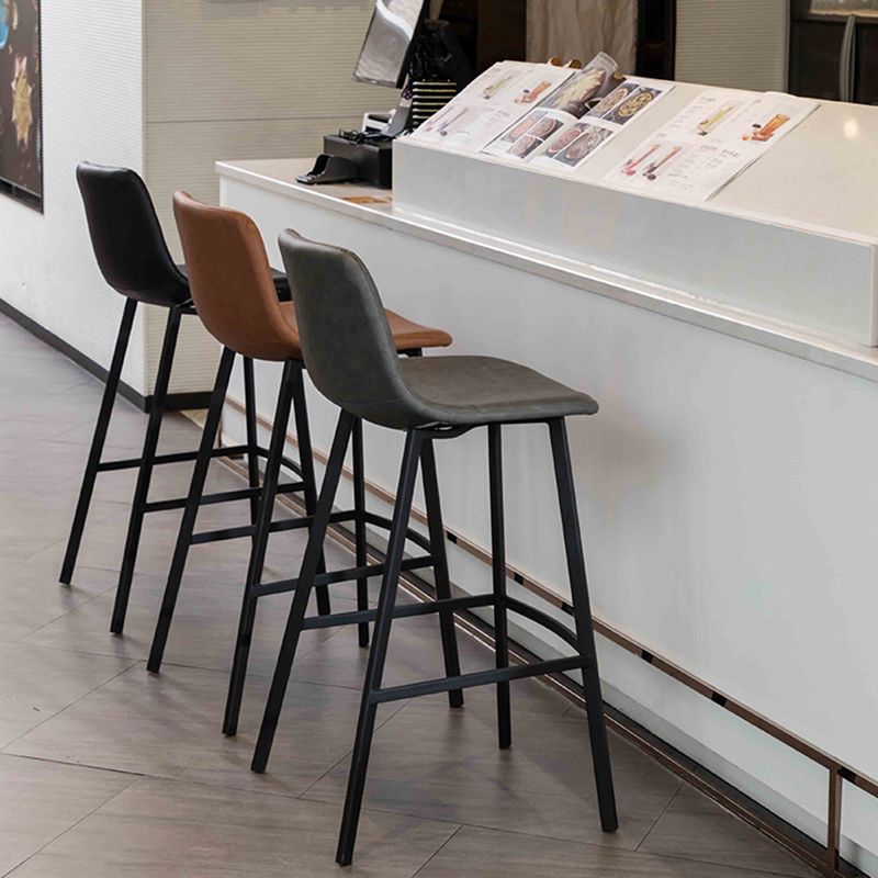 Modern Style Bar-stool Bucket Leather Seat Barstool with Footrest and Iron Legs