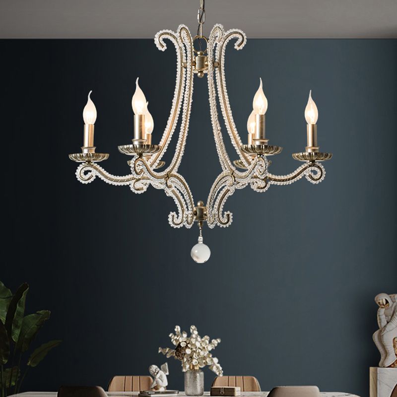 Candle Chandelier Light Fixtures Traditional Multi-Head Suspension Pendant Lamps with Crystal Bead