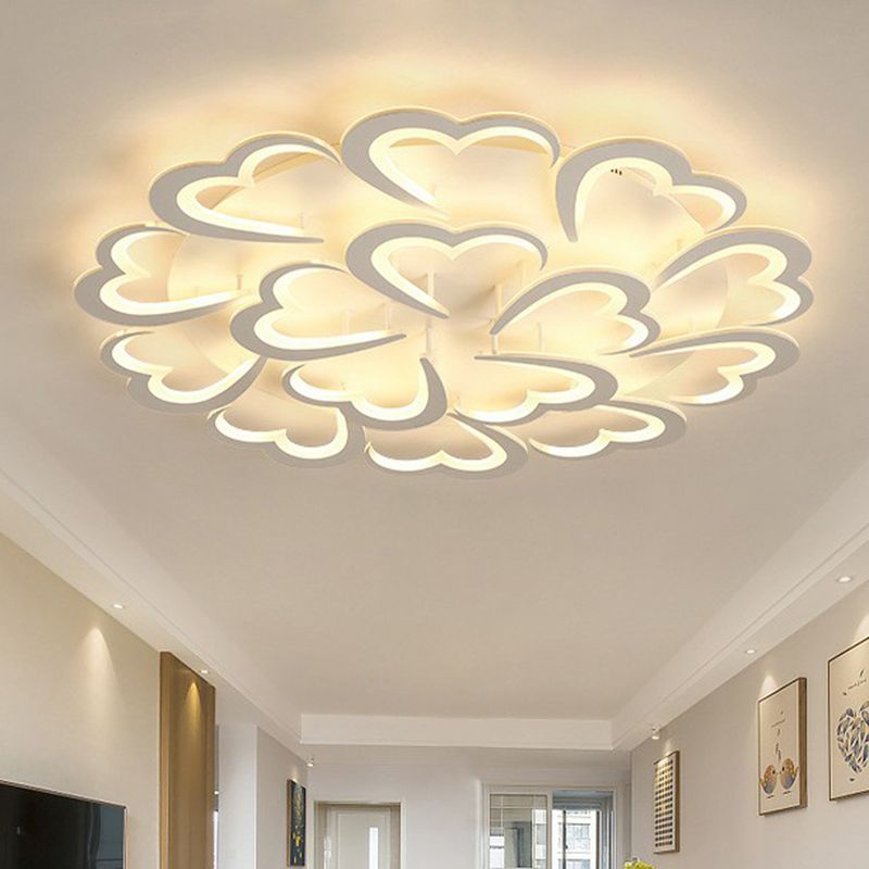 Floral Ceiling Mounted Light Minimalist Acrylic Living Room LED Semi Flush Mount in White