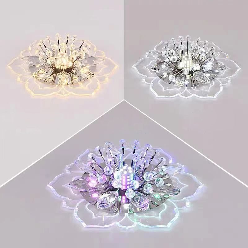 Flower-shaded Flush Mount Ceiling Light Fixture Modern Crystal Flushmount Recessed Lighting