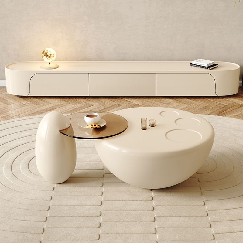 Wooden Coffee Table Round Nesting Coffee Table Set for Living Room