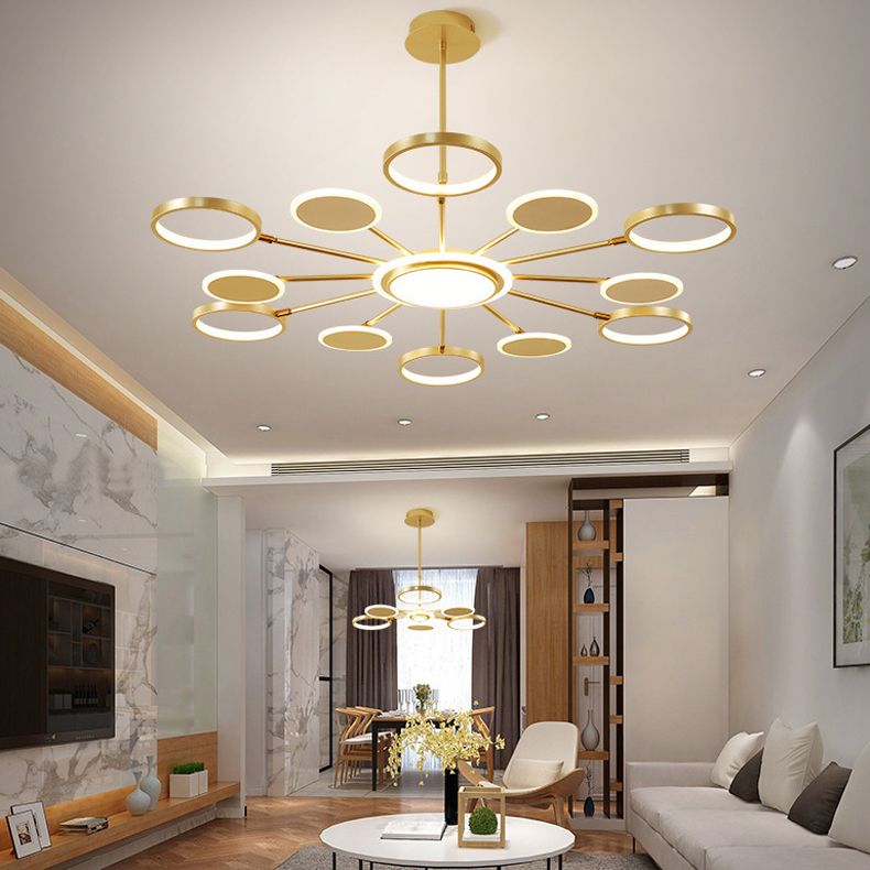 Modern Style Multi Lights Hanging Chandelier Lamp Metal Ring Pendant Lighting