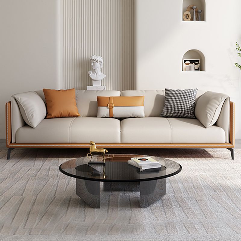 Contemporary Cushions Standard Pillow Top Arm Genuine Leather Sofa