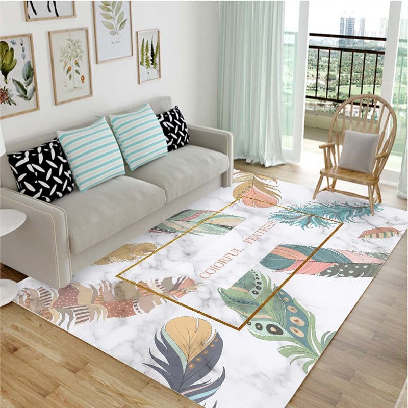 Nordic Living Room Rug Multicolor Patterned Carpet Polyester Stain Resistant Washable Anti-Slip Rug