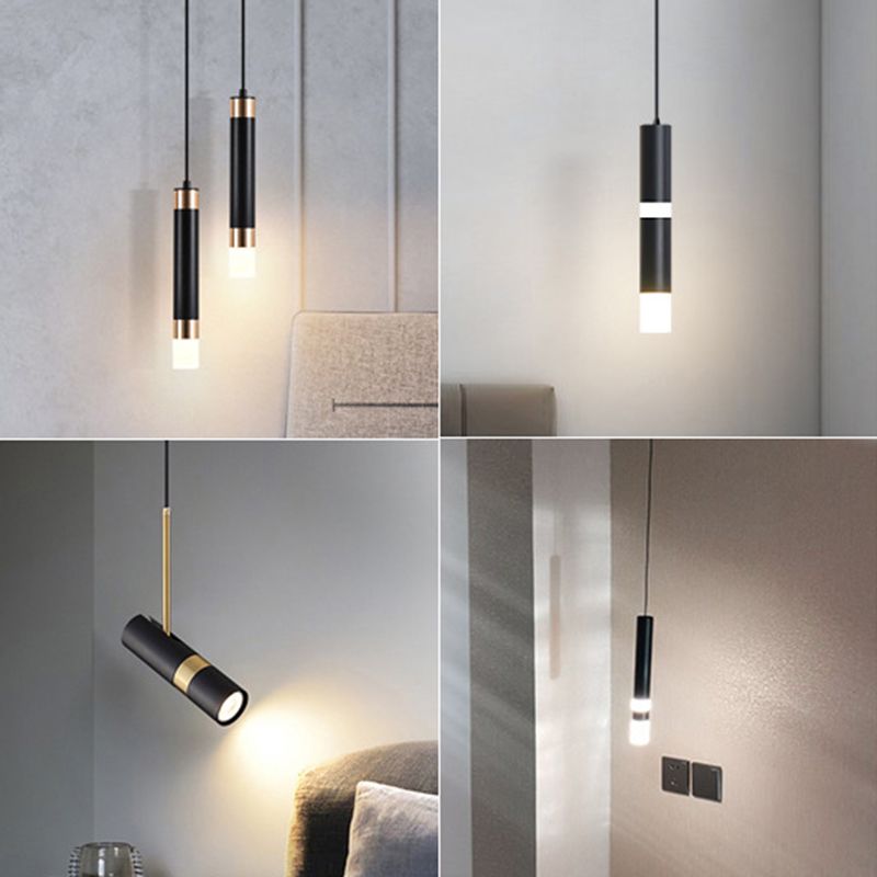 Nordischer zylindrischer Anhänger Beleuchtung Metall Küchenbar LED Downlight in Schwarz