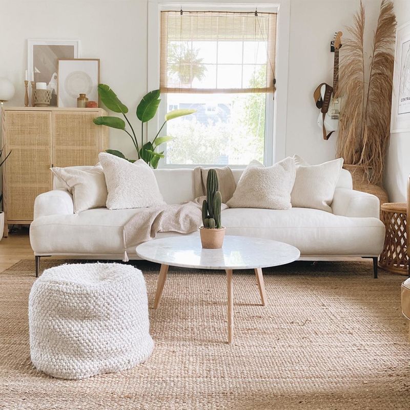 Living Room Contemporary White Standard Recessed Arm Stationary Sofa