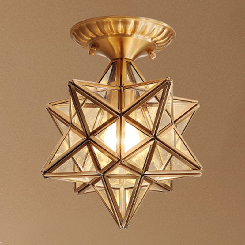 Glass Gold Ceiling Mounted Light Star Shape Vintage Style Ceiling Flush Mount